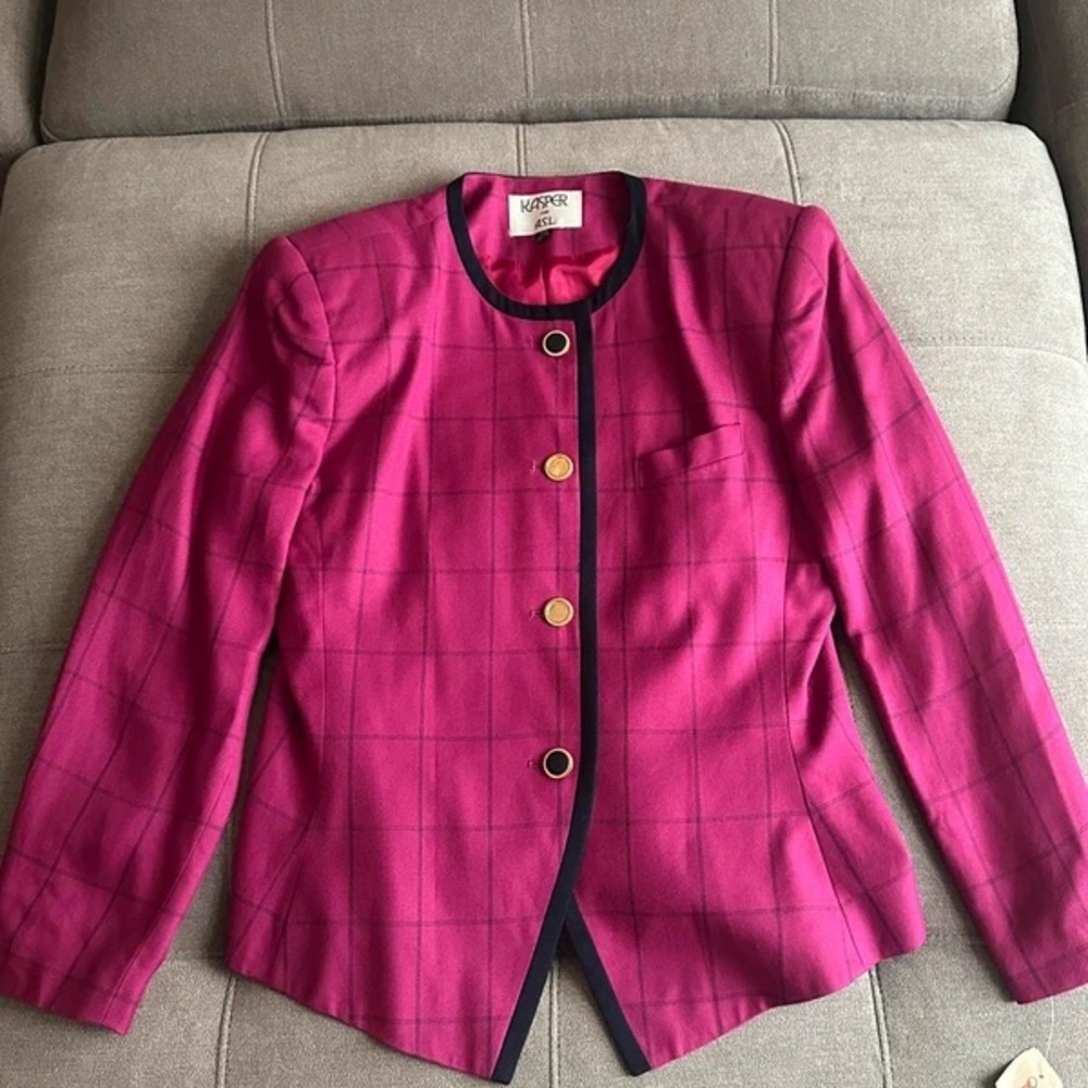 Kasper Fuchsia Blazer with Navy Accents